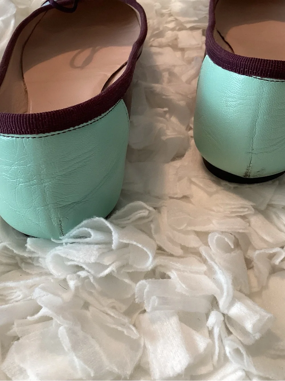 Barneys New York CO-OP Burgundy Ballet Flats with Mint Heel Accent